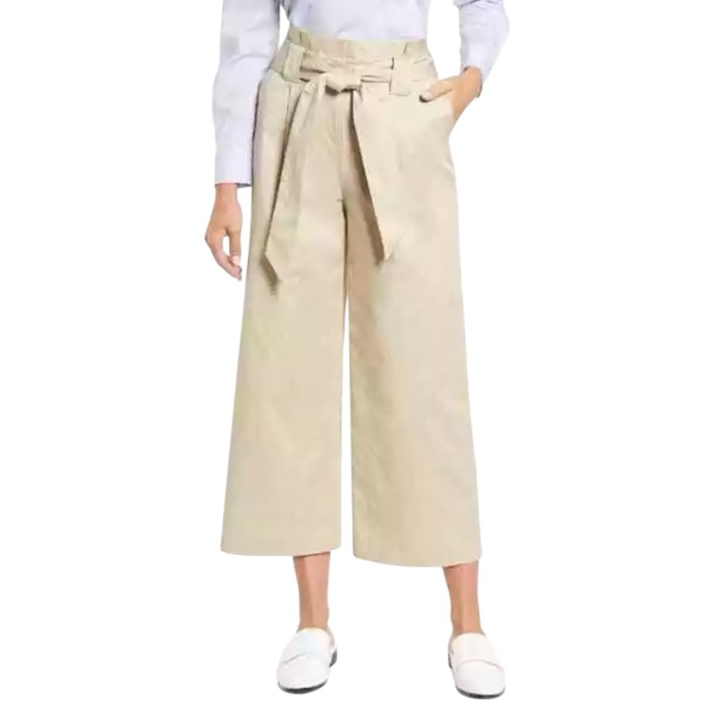 Halogen Paperbag Belted Wide Leg Cropped Pants Beige Women’s Size 8 - Picture 3 of 14